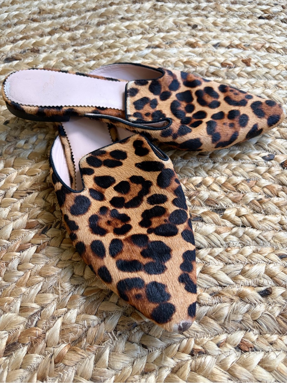 J.Crew Leopard Calf Hair Pointed Toe Mules Size 8